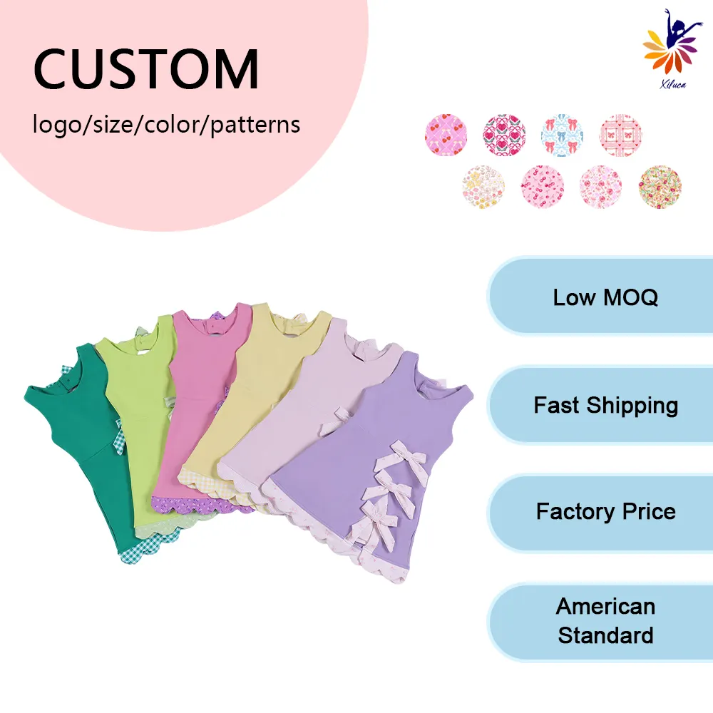 Girls Fitness Dress Sleeveless Fashion with Bow and Built in Shorts Low MOQ Customizable