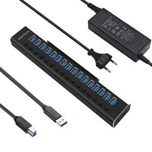 RSHTECH 16 in 1 USB 3.0 Hub Splitter with 12V8A Power Adapter Separate Switches 16 Ports USB Hub for PC Computer Accessories