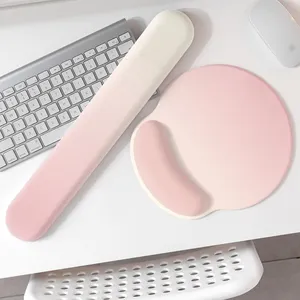 JINWU Office Mouse Pad with Comfortable Top Feel Pink Gradient Rubber Keyboard and Wrist Rest Computer Accessories