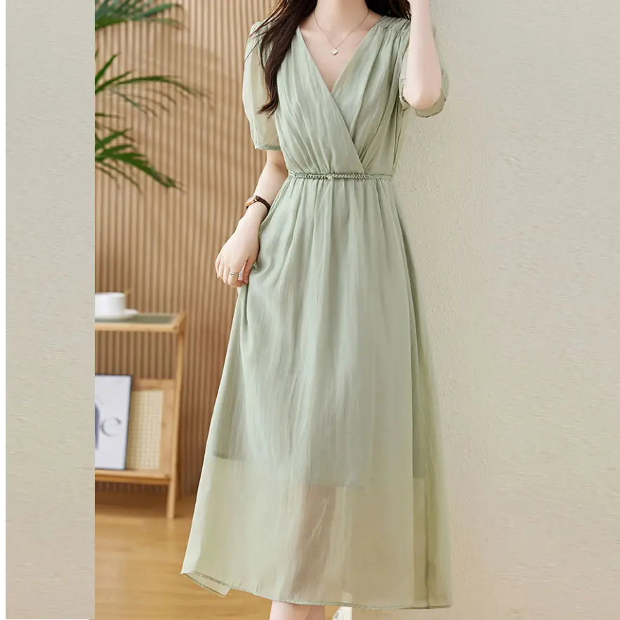 Woven women dress high quality elegant casual dress for women and girl women front button closure fashion hot selling dress