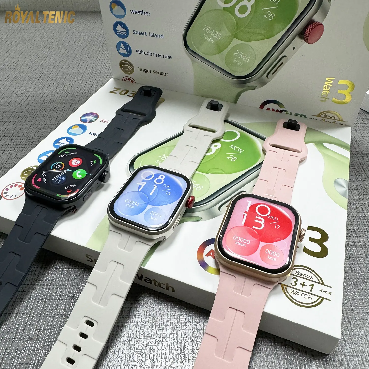 Z03 3 Straps 2.04" AMOLED Smartwatch 2024 Hombre Mujer Montres Reloj Intelligentes BT Call Heart Rate Smart Watch Z03 Pro