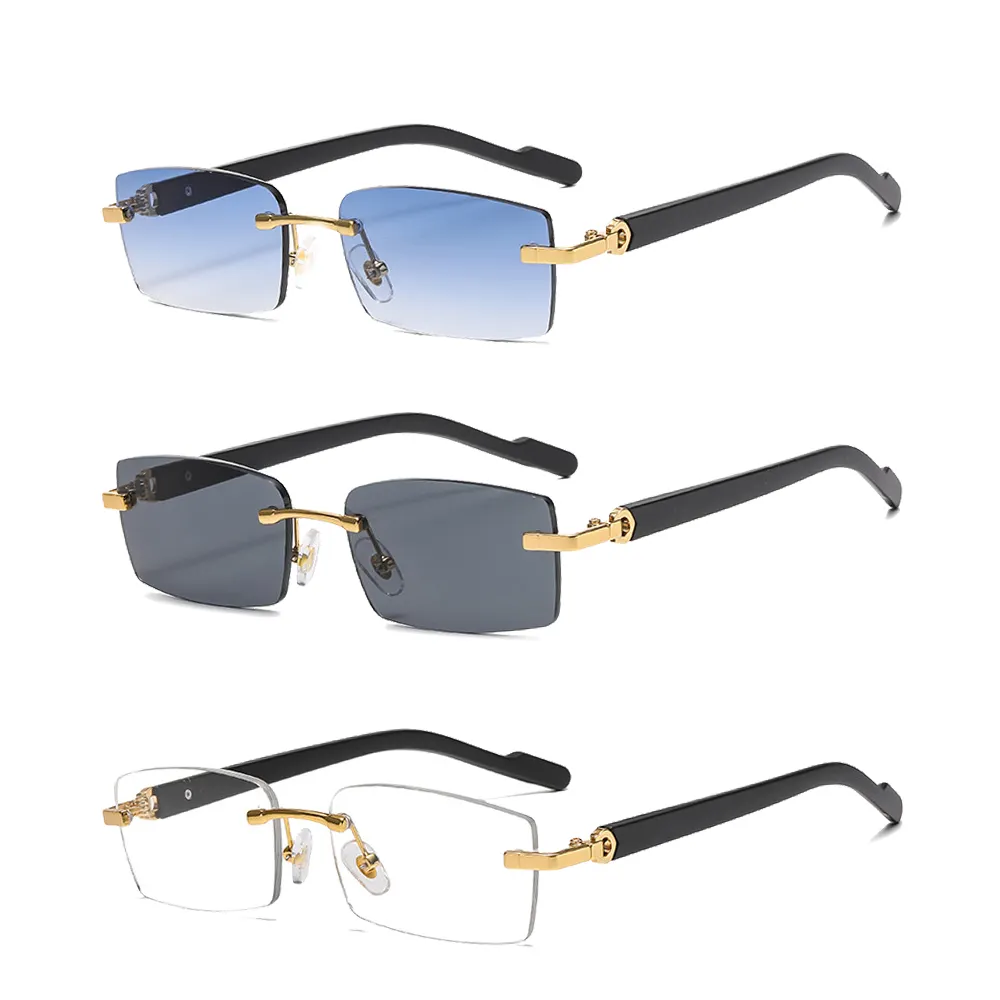 New Fashion Frameless Sunglasses Women Trendy Cut Edge Transparent Lens Eyeglasses Men Casual Business Travel Sun Glasses