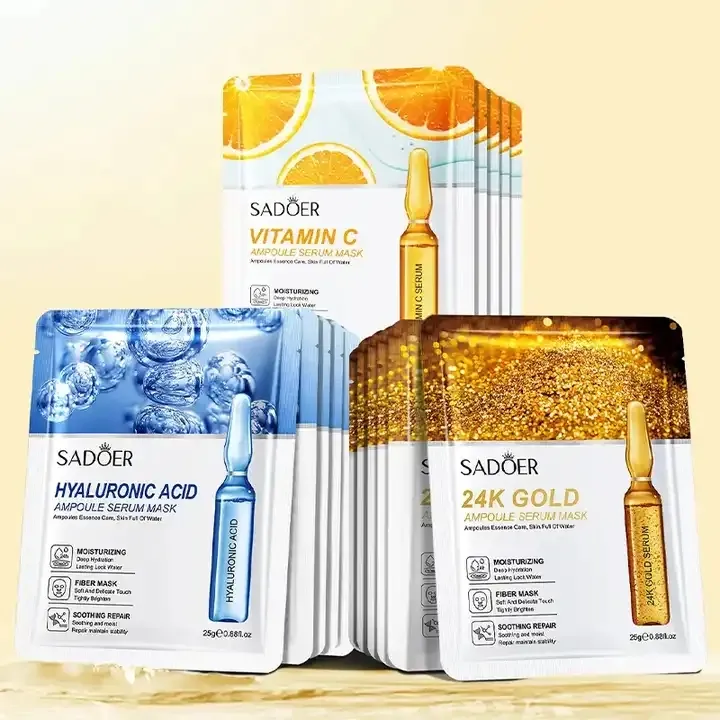 SADOER Ampoules Best Hyaluronic Acid Deep Repair Mask Vitamin C Moisturizing Skin Care Face Mascarillas Sheet Facial Mask Beauty