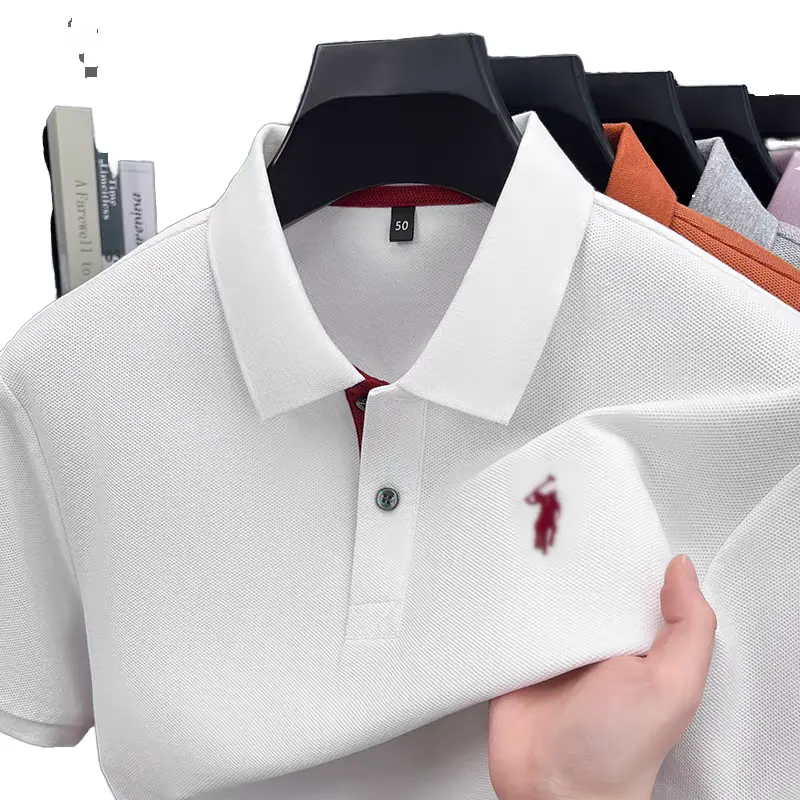Autumn Spring Men's Short Sleeve for Polo Shirt Business Leisure Solid Color Embroidered T-shirt New Fashion Knitted Fabric