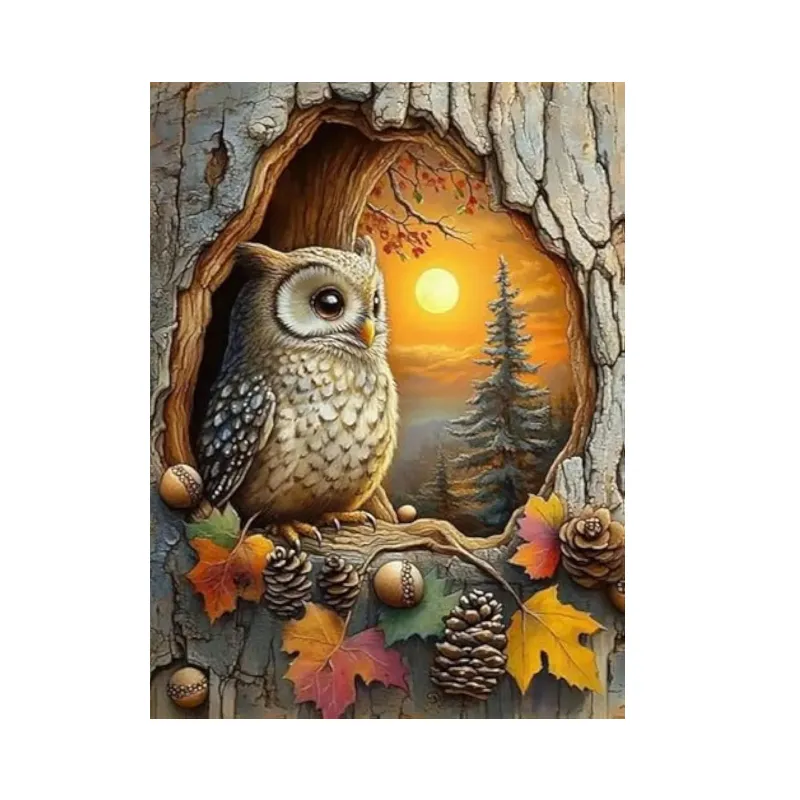 D58 5D Autumn Owl Diamond Painting Kits DIY Fall Landscape Diamond Art Kit Diamond Dots with Art and Crafts Home Wall Decor