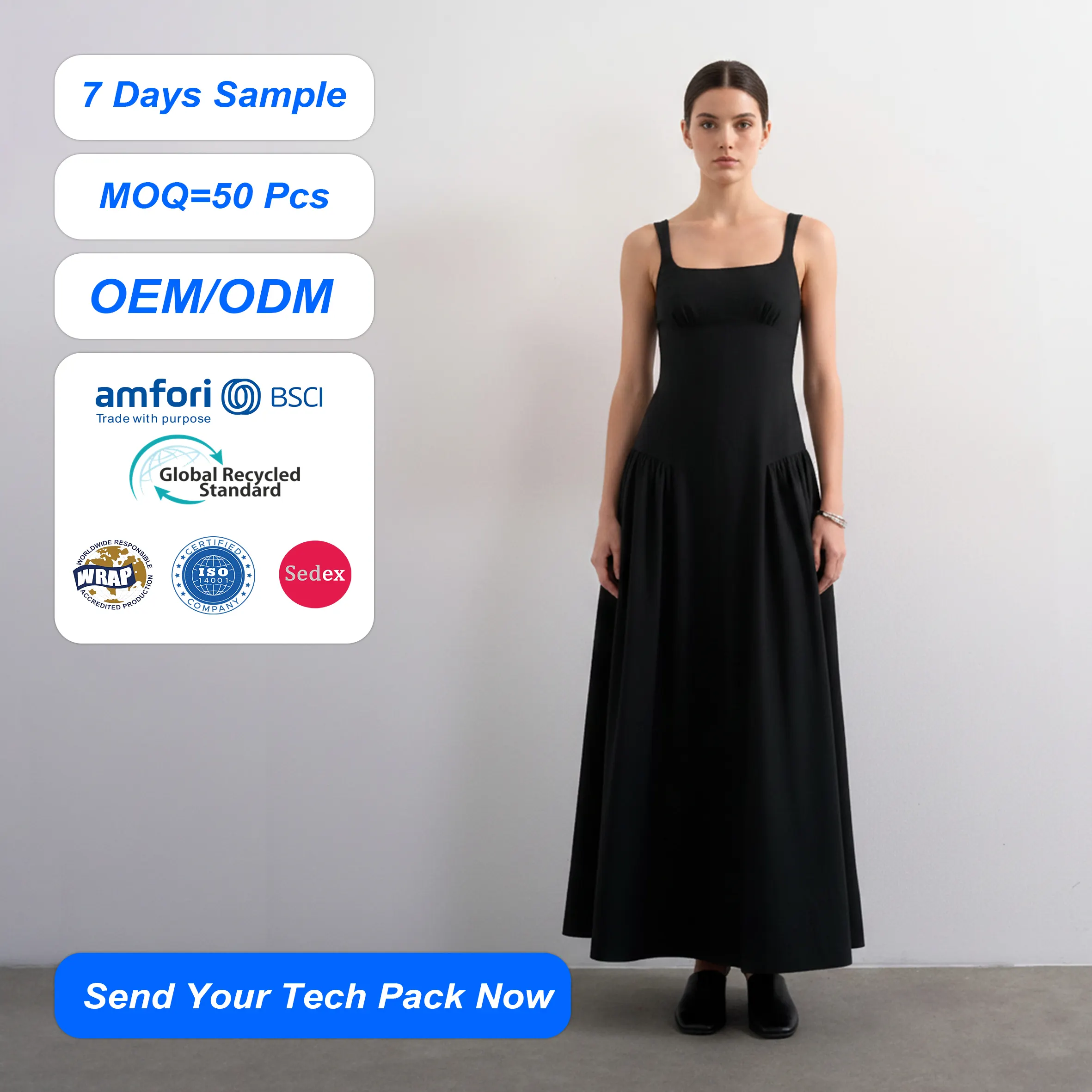 SHENGFU Custom OEM Black Maxi Dress Square Neck Sleeveless A-Line Long Dress Elegant Womens Evening Formal Party Dress