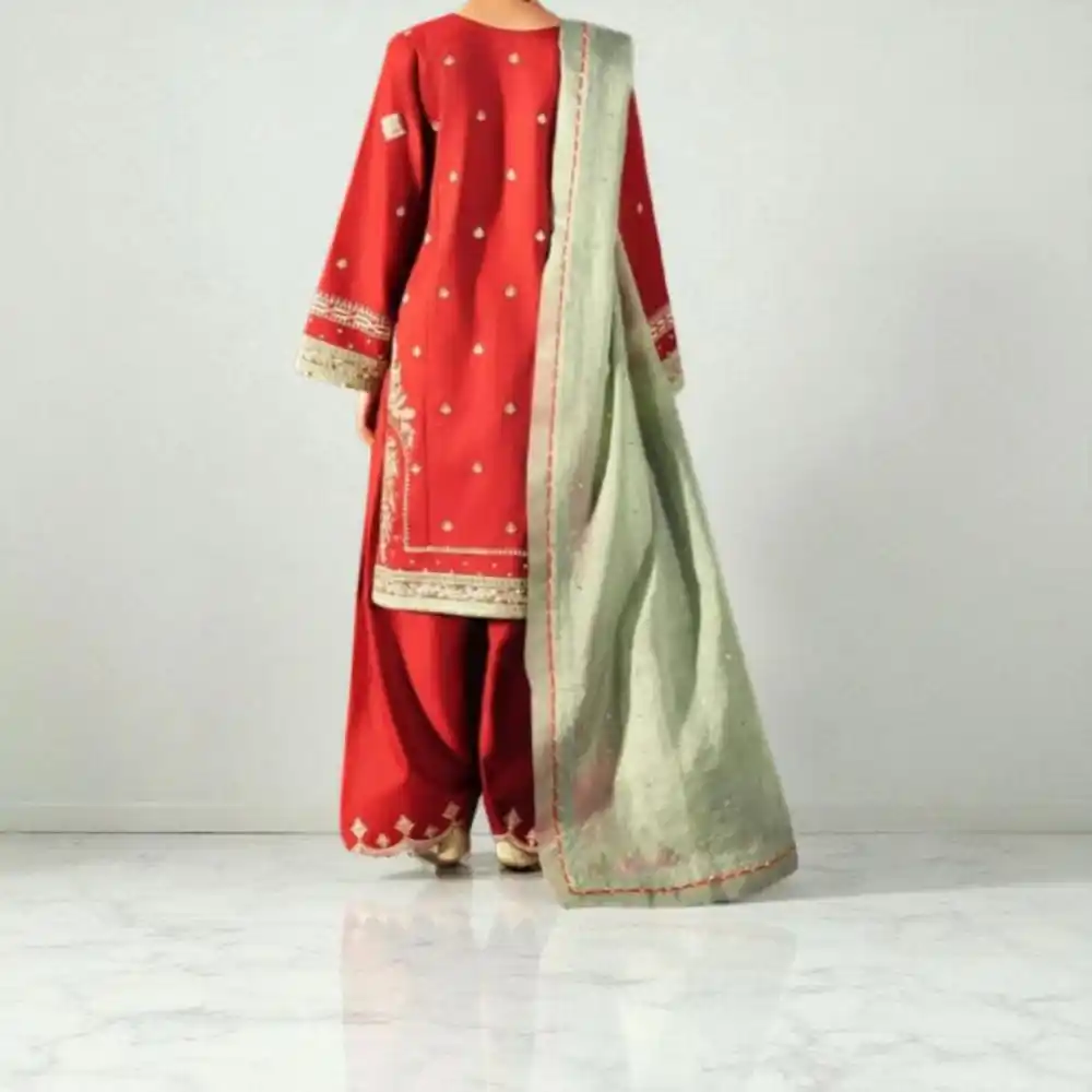 Stylish Women's Indian-Pakistani Casual Salwar Kameez Two Piece Set Comfortable Relaxed Long Sleeve Top Trousers for Daily Use