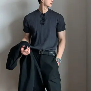 Quality T-shirt Wholesale 2023 Summer New Men Knitted Solid Cotton Short Sleeve Clothes Breathable Sport Men's Shirts