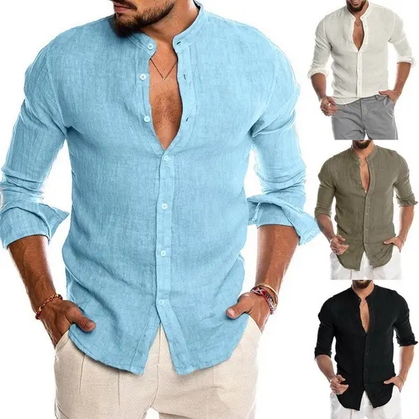 Men's Casual Cotton Linen Blouse Loose Full Sleeve Blouse Spring Summer Quick Dry Breathable Stylish Handsome