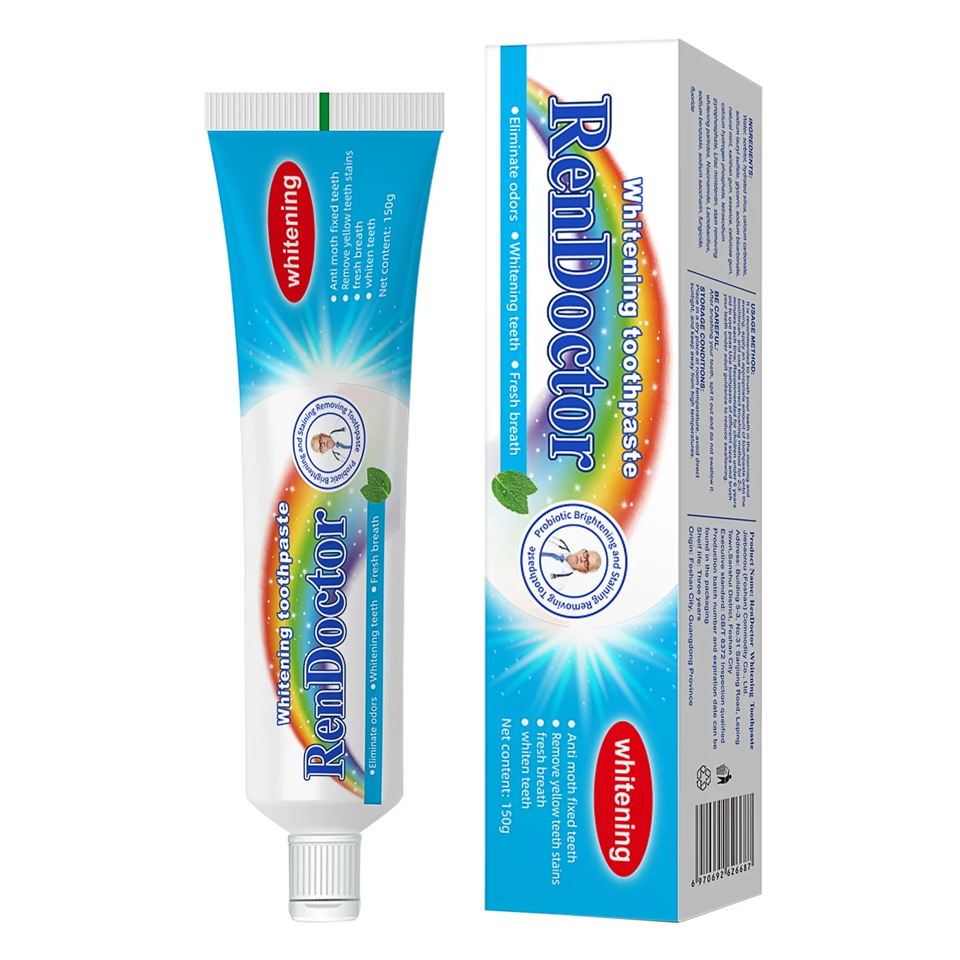 Professional Organic Whitening Toothpaste 150g Mint Flavor for Stain Removal and Fresh Breath Dental Care