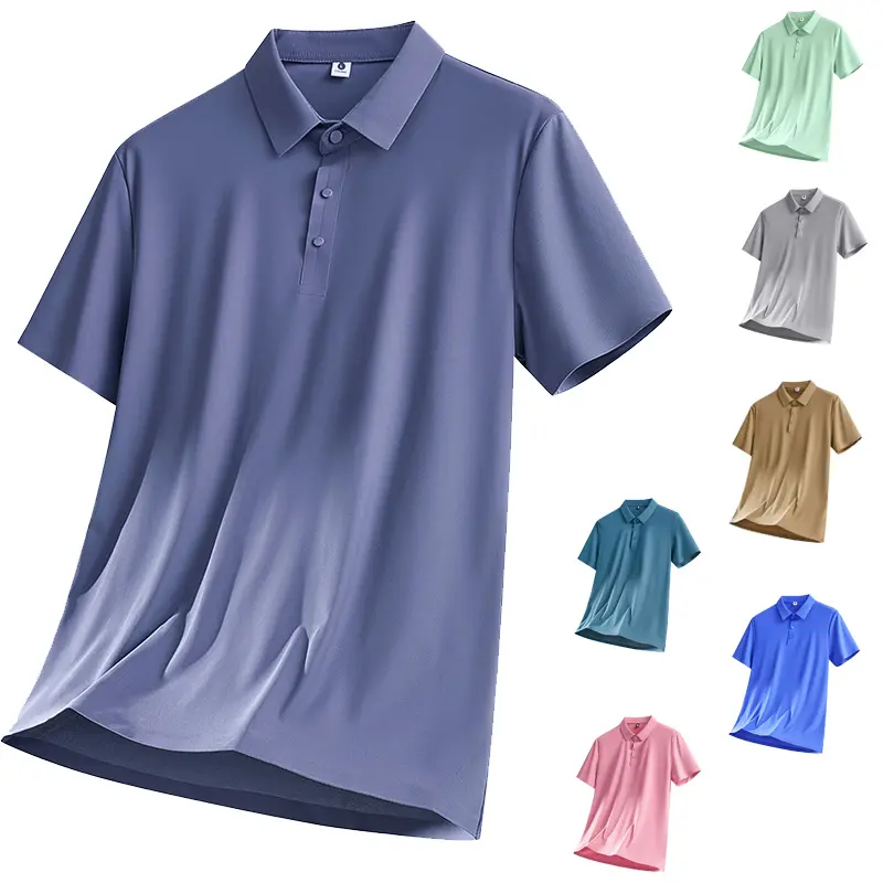 Summer Men's Business Casual Embroidered Solid Anti-Pilling Breathable 100% Polyester Knitted Short Sleeve Shirt