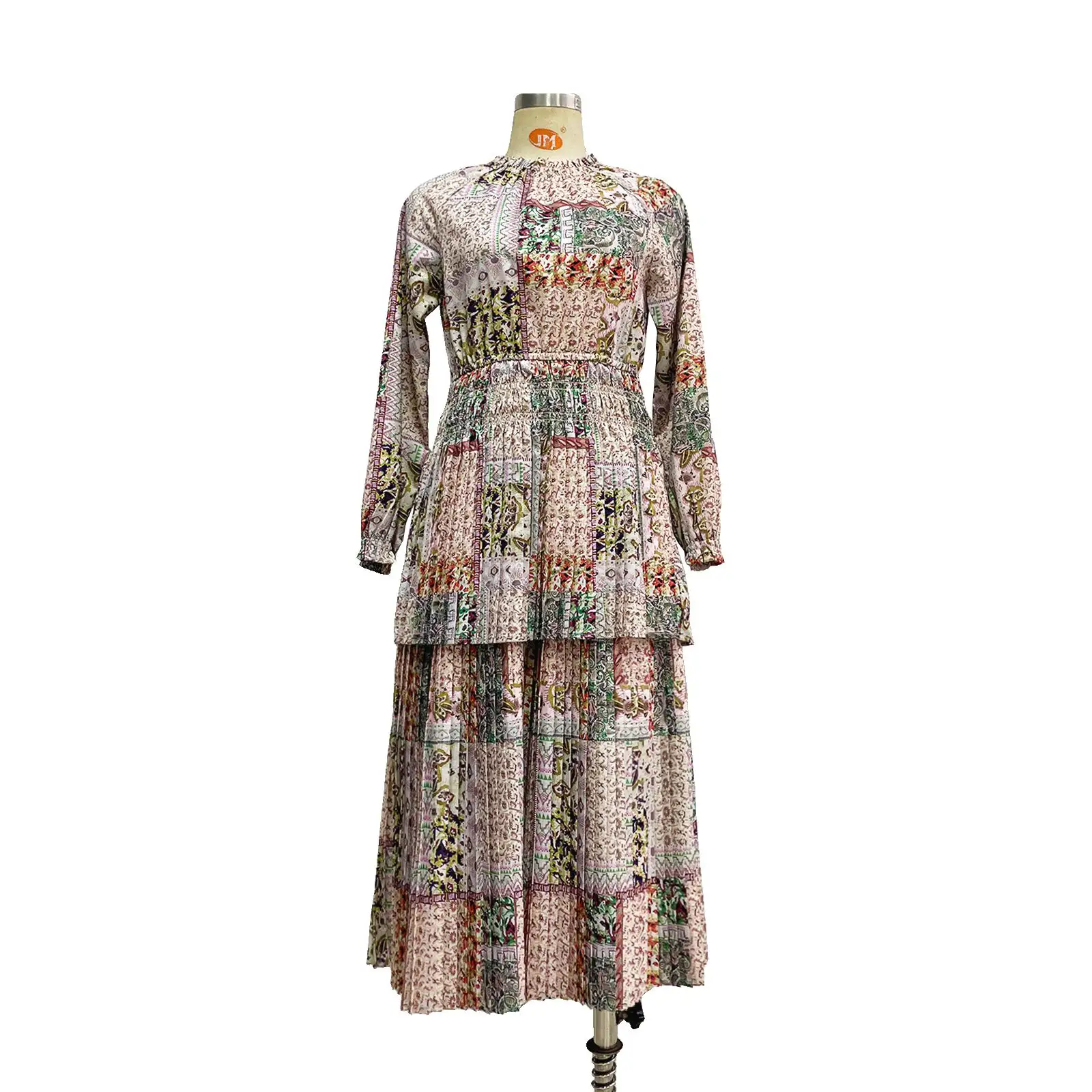 Retro Print Patchwork Casual Women Dress