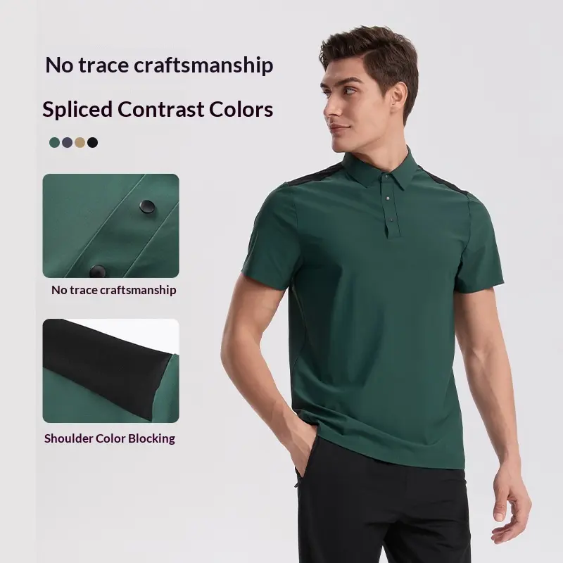New Business for Shirt Ice Sense Stretch Solid Quick Dry Nylon Short Sleeve Vertical Collar Fashion Running Casual Men's Design