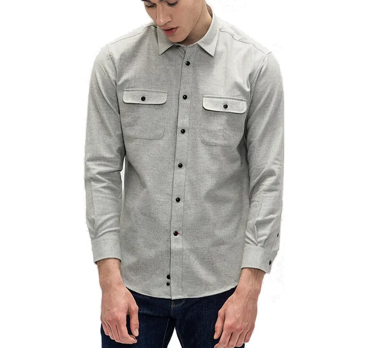 Fashionable Mens Solid Color Flannel Shirts Cotton Custom Flannel Plain Shirt