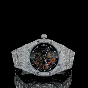 Custom High Quality Luxury Fashion Business Women's Quartz Watch Stainless Steel Moissanite Diamond Crystal ETA Movement Band