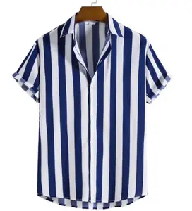 Men's Clothing 2022 New Men's Casual Fashion Shirts Stripe Streetwear Cardigan Short Sleeve Dress Shirt