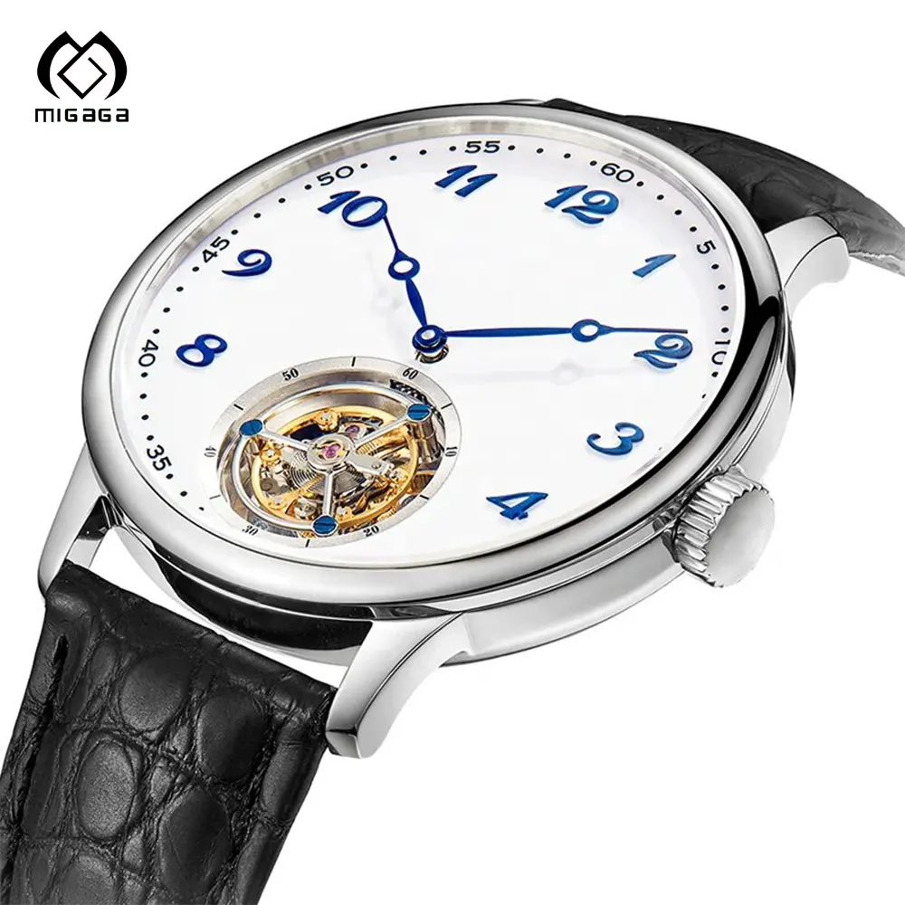 Fashion Wristwatch Luxury Custom logo Mechanical Watches Skeleton Automatic Movement Leather Luminous Watch for Men