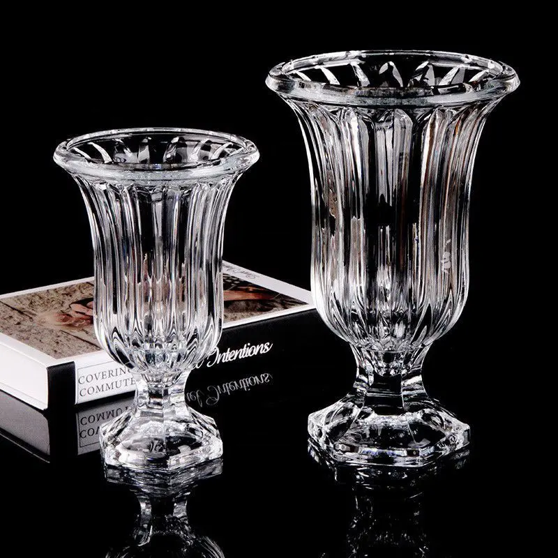 European Embossed clear Crystal Glass Vase for Home Hotel Table Decoration Centerpiece Modern Style