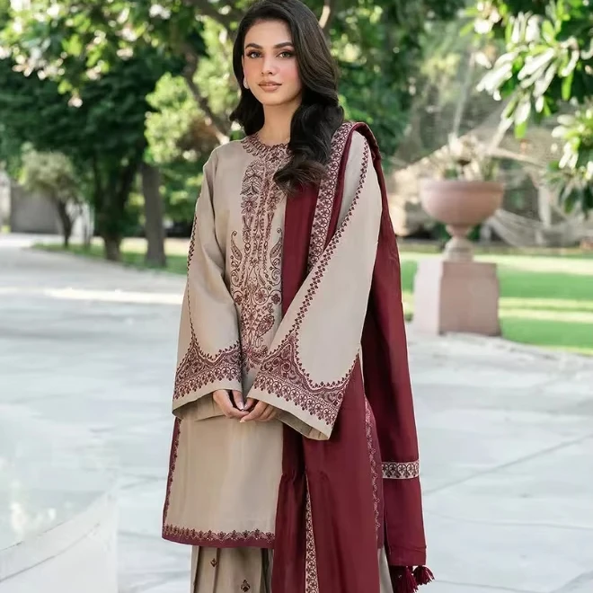 Women Winter Three Piece Suit Dhanak Color Embroidered Sweat Suit Pakistani/Indian Ethnic Wear