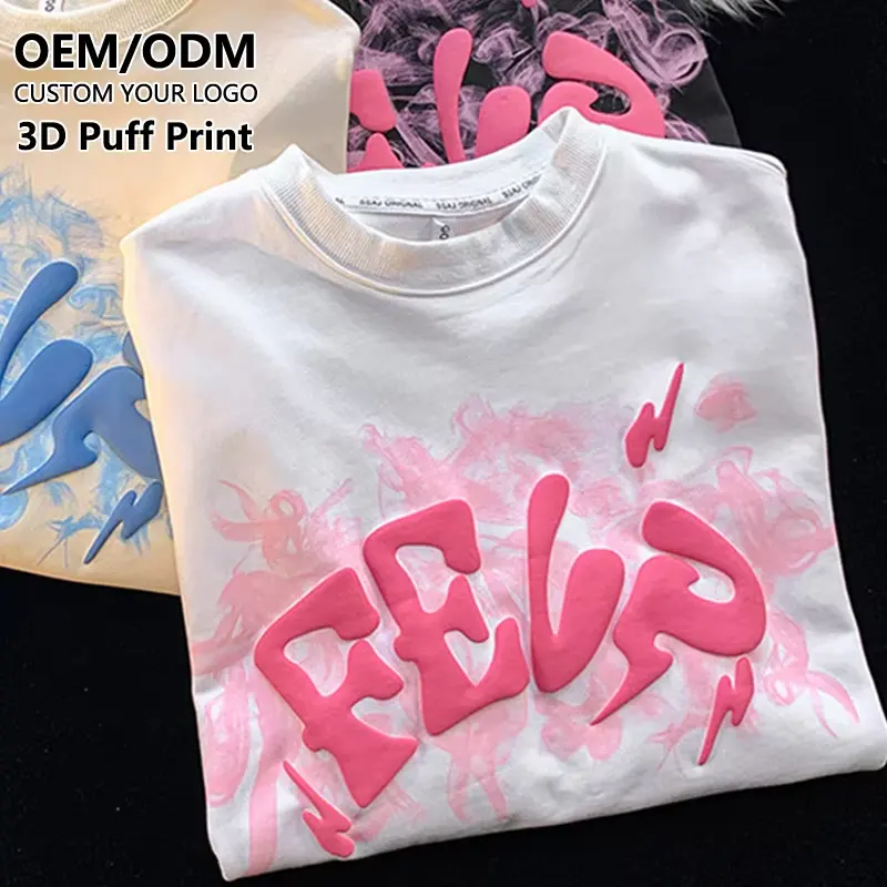 Source Factory Wholesale Heavy Weight Cotton Plain Men's t-shirt Custom Graphic Oversized 3D Puff Print tshirt t shirt