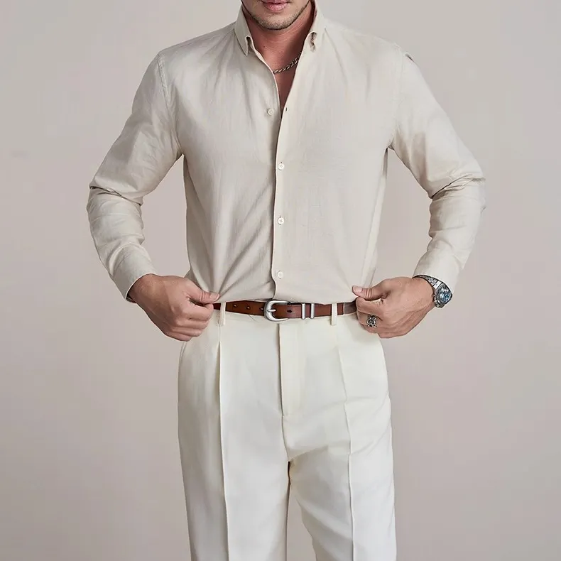 OEM Custom Italian Men's Business Shirts Wholesale Party Wedding Casual Foreign Trade High-end Linen Shirt Supplier