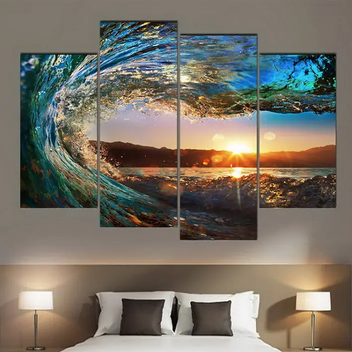 Custom Factory Direct 4 Panels Wall Art Canvas Painting Scenery Framed Wall Art Picture Canvas Painting