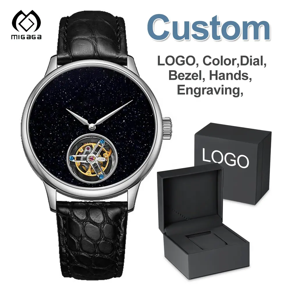 Wholesale High Quality Pointer Skeleton Black Leather Trap Luminous Watches 45 mm Watch for Men Automatic