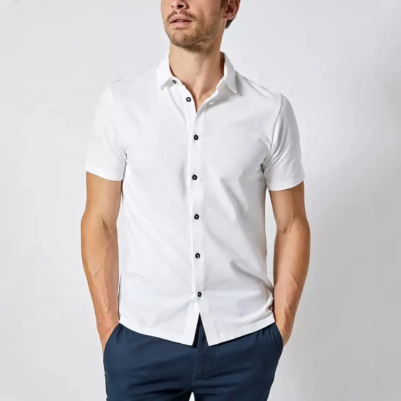 100% Cotton High Quality Summer Short Sleeve Shirt Wholesale Custom Men White Casual Shirt