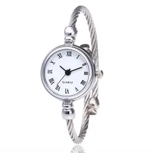 Fashion Trendy Women's Silver Bracelet Style Watch Simple Women's Wrist Quartz Watch Women's Jewelry Accessories