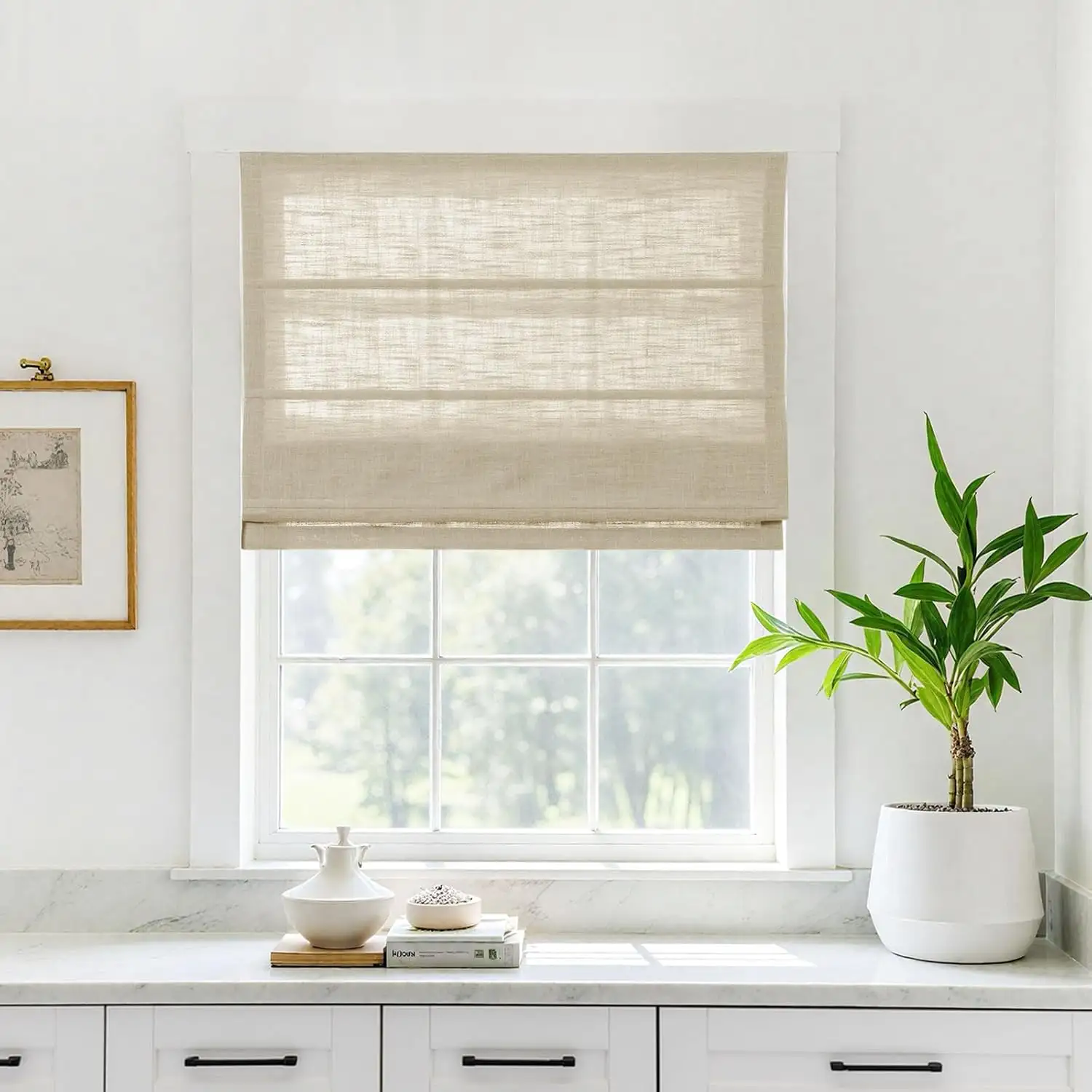 Motorized Roman Shades Light Filtering Remote Operated for Office Apartment