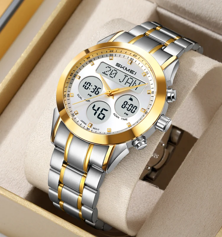 Skmei 2381 Top Quality Oem Water Resistant Islamic Qibla Muslim Luxury Watch Gold Stainless Steel Digital Watches