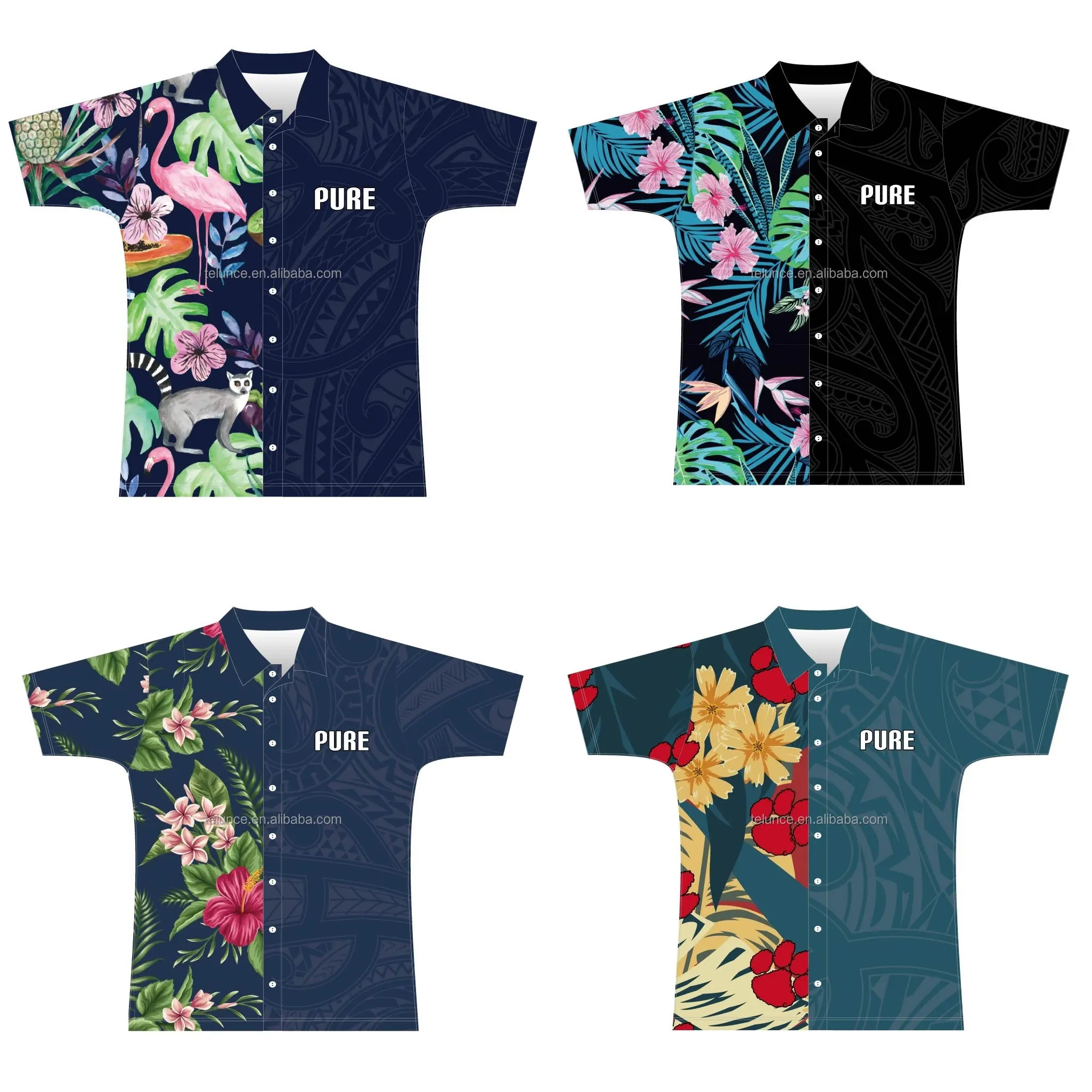 Hawaiian Full Buttons Polo Custom Skull Tropical Flora Beach Polo Shirts Paua Polynesian Tattoo Short Sleeve Football Polo Shirt