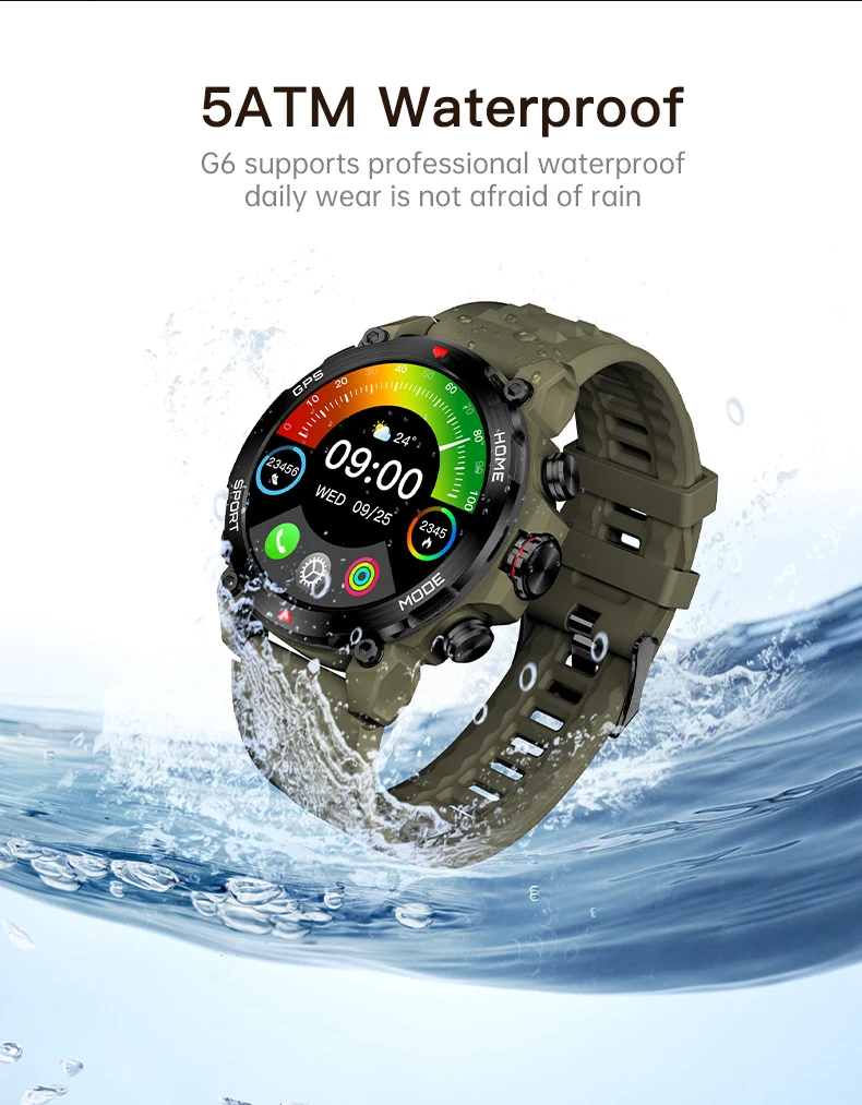 Wholesale Outdoor Smart Watch with GPS Altitude Compass G6 HD Screen Strong Battery Life 5ATM Waterproof for Men Smart Watch