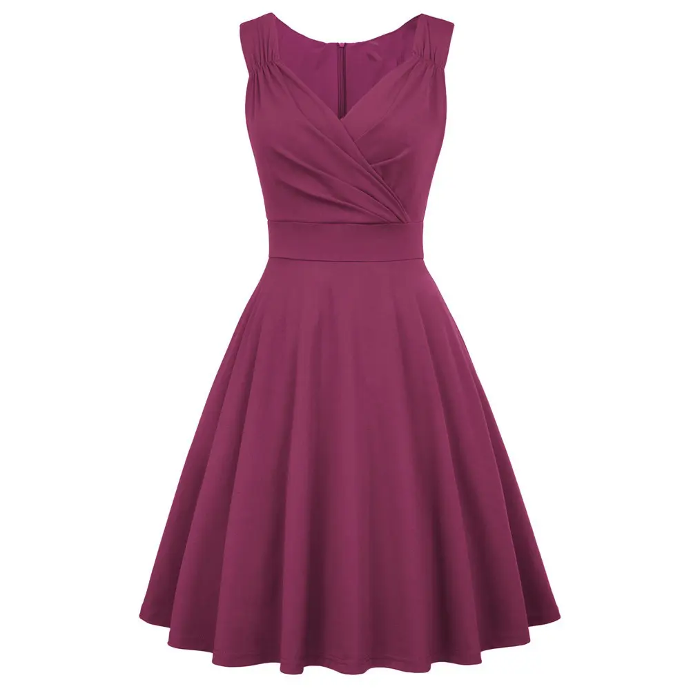 OEM Factory Custom Summer Dress Sleeveless V Neck Dress Elegant Comfortable Pleated Evening Dress