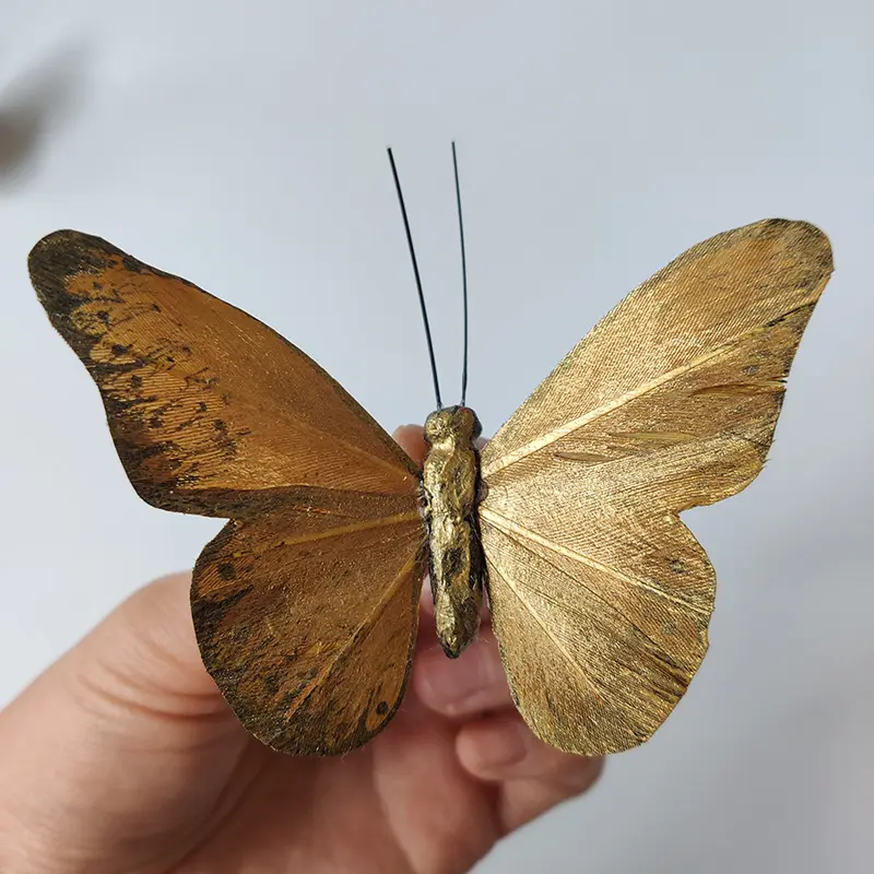 Gold Artificial Feather Butterflies for Wedding Decorations Flower Decorations Wall Stickers Home Decor 8.5 cm Wide