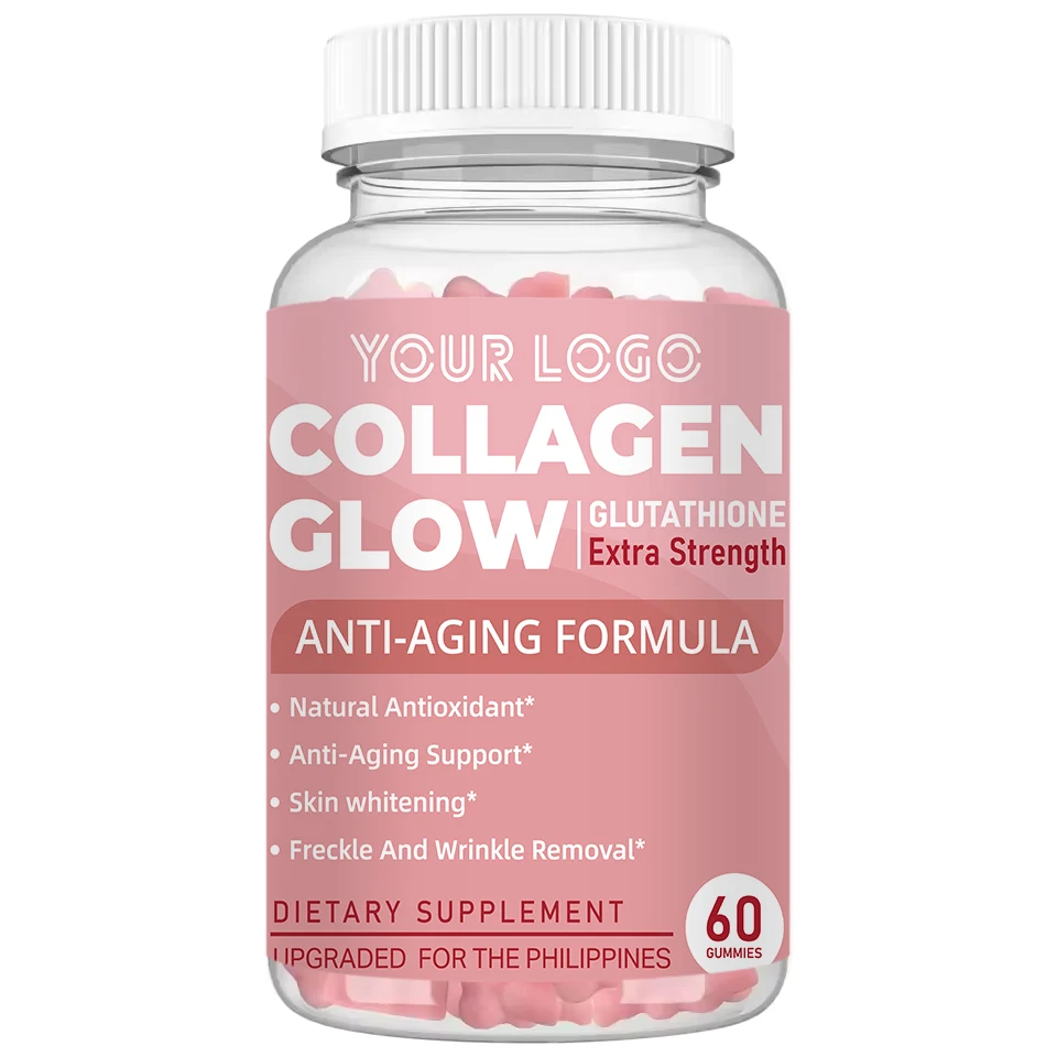 Anti-Aging Supplement Glutathione Collagen Glow Gummies Strawberry Flavor with Collagen Peptides Unique Formula for Skin Care