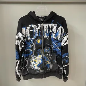 Top Quality 100% Cotton Zip up Hoodies Heavyweight Streetwear Men's Clothing Mixed Emotions Hoodie for Men