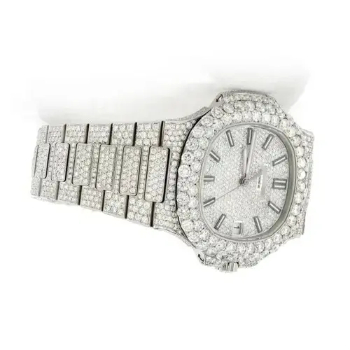 Stylish Custom Logo Luxury Hip Hop Mechanical Stainless Steel Watch Band Embellished Moissanite Diamonds Analog Dial Unisex