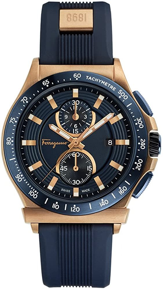 Salvatore Ferragamo 男士 Ferragamo 1898 運動不銹鋼瑞士石英腕錶，配橡膠錶帶