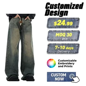 Autumn/Winter Vintage Men's 100% Cotton Cleanfit Flare Jeans Breathable Solid Pattern Casual Style For Spring Summer ODM Supply