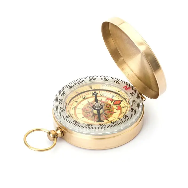 Pure Copper Compass Vintage Watch Compass Luminous Pocket Compass for Camping Hiking Retro Flip Outdoor Tool