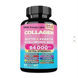 Custom Logo Dietary Supplement Collagen Capsules Vital Glow Blend With Biotin Keratin Hyaluronic Collagen Supplement Capsules