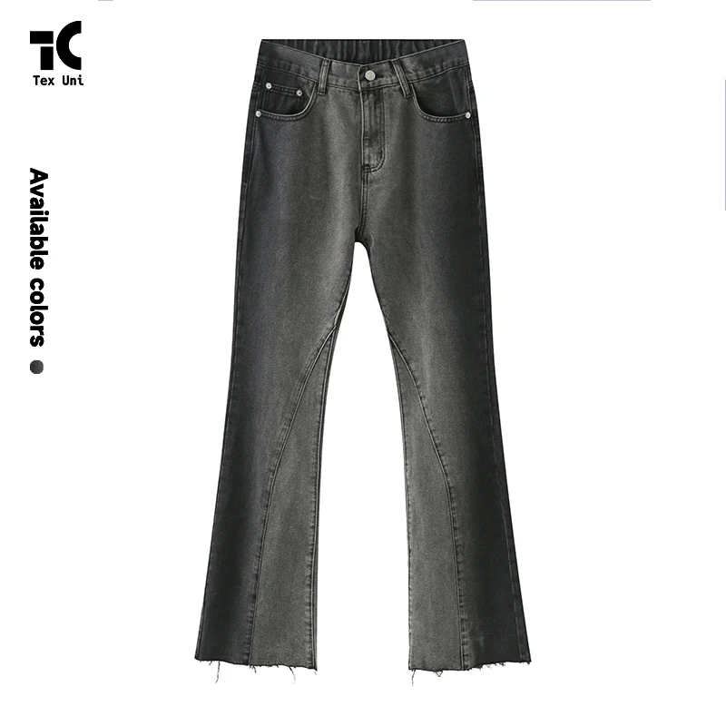 New Arrival Men's Korean Style Washed Vintage Elastic Waist Gradual Flare Bootcut Jeans