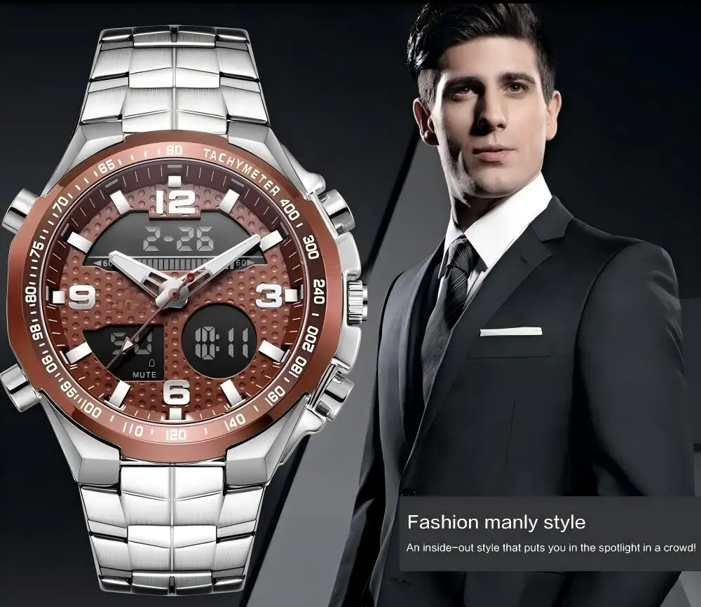 New Model SN013 Business Sport Dual Display for Men Watch Multifunction Waterproof Durable Wristwatch with Date