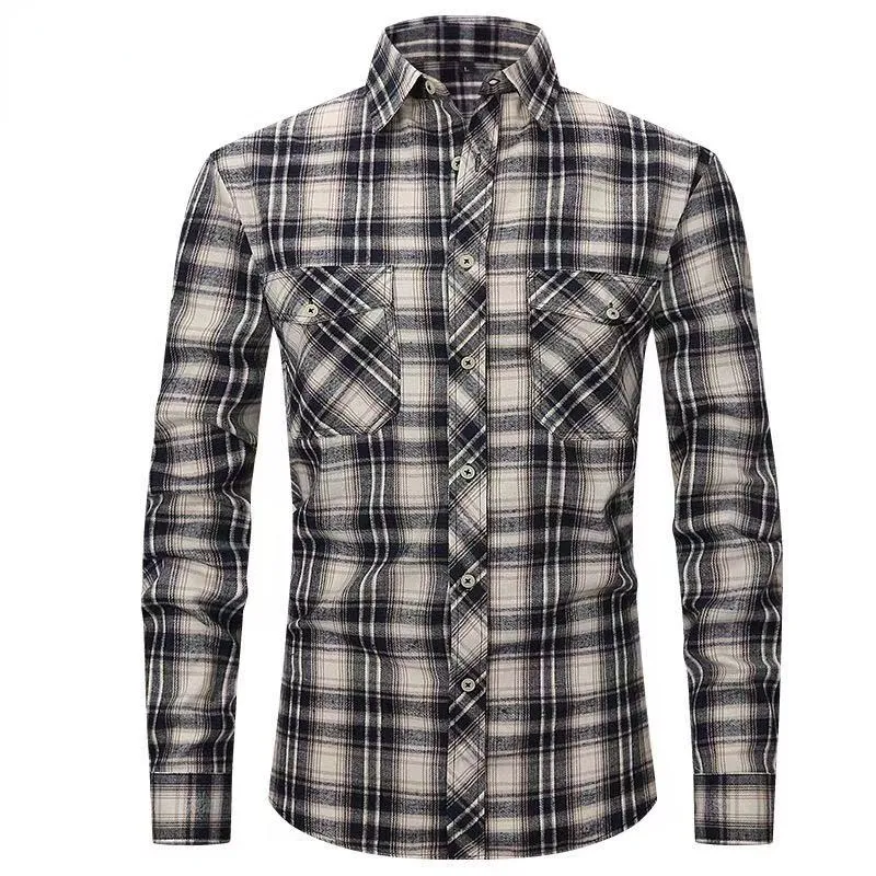 OEM Custom Casual Men's Long Sleeve Plaid Shirts Autumn Business Shirts