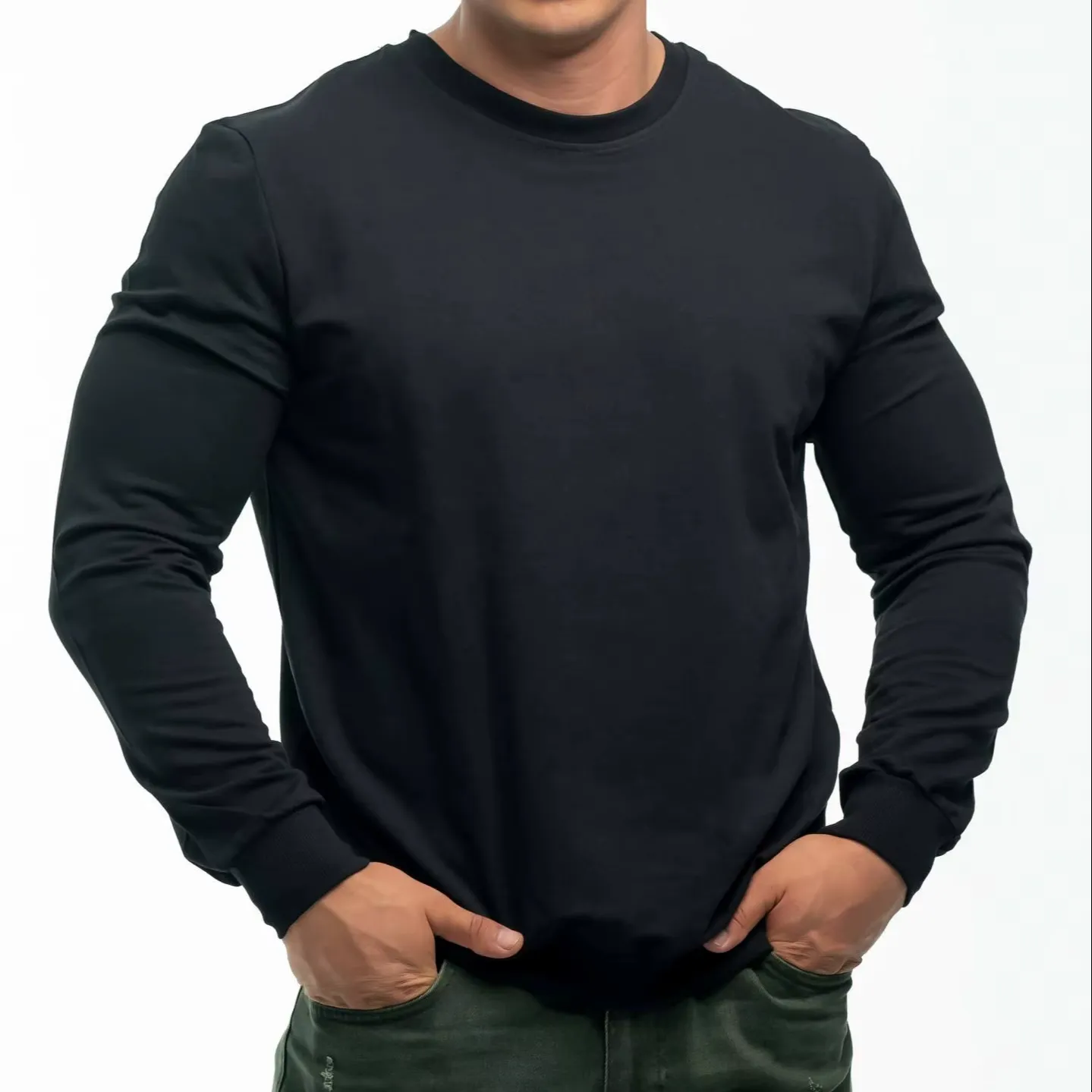 Men's Regular Fit Spandex/Cotton Long-Sleeve T-shirt 30/2 Combed Stretch Thick Warm Casual Pullover Solid Breathable OEM ODM