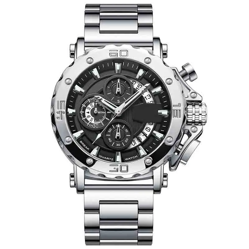 Factory Wholesale Men's High-End Watch Luminous Waterproof Fashion Watch Stainless Steel Band Alloy Case Pointer Dial Display