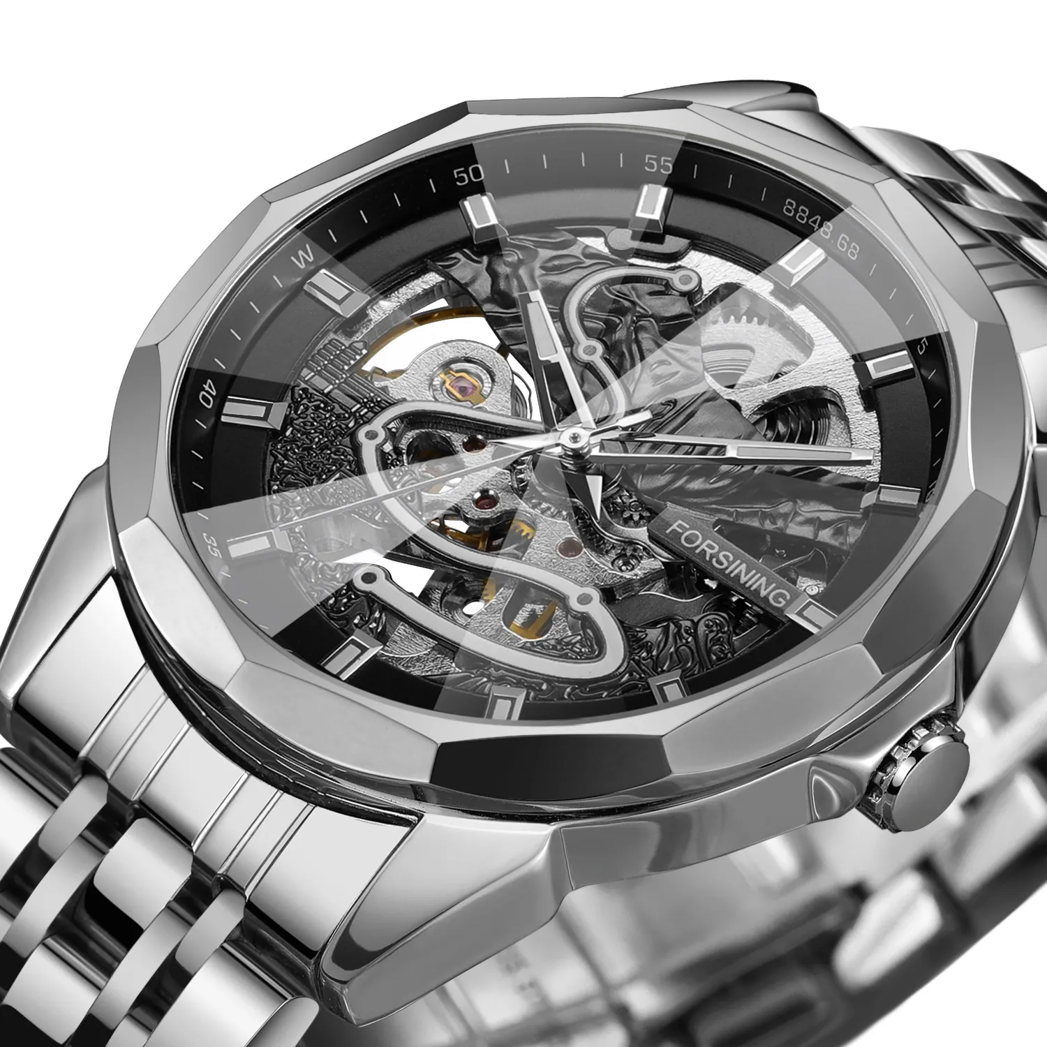 Forsining New Design Stainless Steel Strap Luxury Automatic Mechanical Watch Men Luminous Wrist Watches