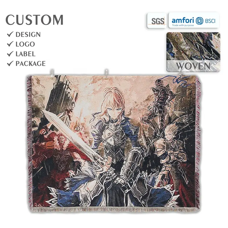 Anime Tapestry Jacquard Woven Throw Blanket-Eco-Friendly Waterproof Japan Style Custom Design Four Seasons Home Decor LOW MOQ