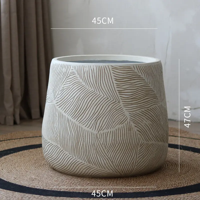 Bohemian Simple Magnesium Mud Flower Pot Lightweight Hand Carved Artificial Flower Balcony Indoor Floor Decoration Modern Home
